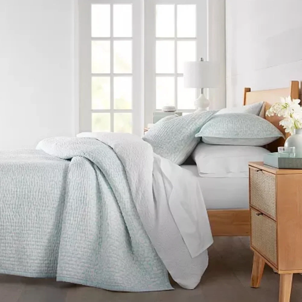 Charter Club Cotton Quilt Leaf Silhouette 3 Piece Set Full Queen Blue